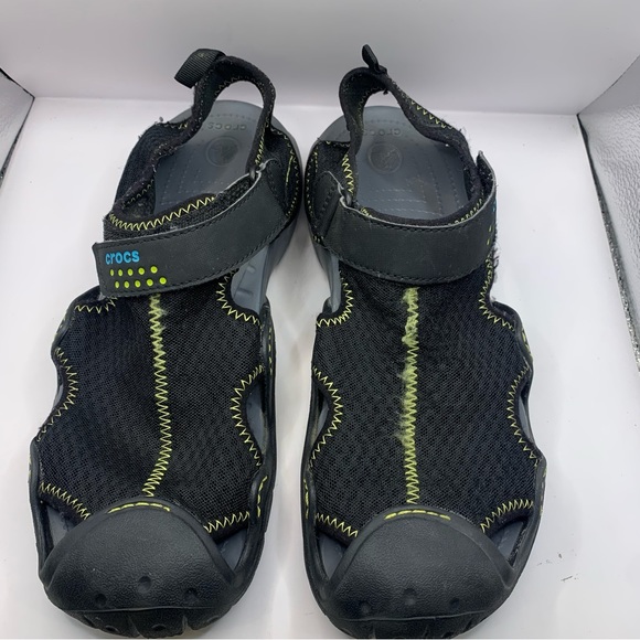 CROCS #15041 BLACK NYLON HOOK LOOP CLOSURE COMFORT FISHING SPORT SANDALS  12 - Picture 3 of 10